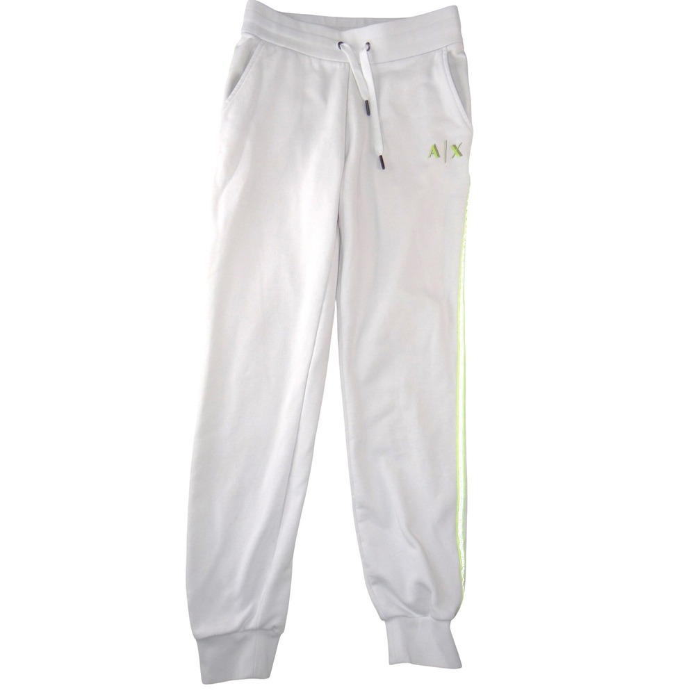 Armani Exchange Mens White Jogger Sweatpants Lime Green Side Stripe Logo